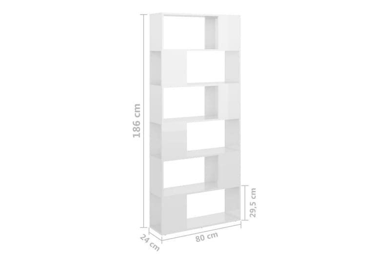 Bokhylle/romdeler høyglans hvit 80x24x186 cm sponplate - Hvit - Oppbevaring - Hylle - Bokhylle