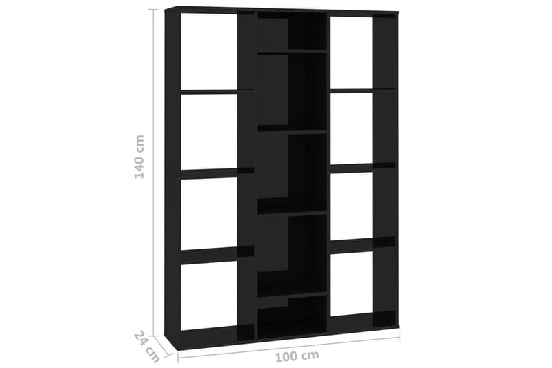 Bokhylle/Romdeler høyglans svart 100x24x140 cm sponplate - Oppbevaring - Hylle - Bokhylle