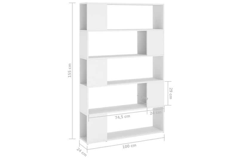 Bokhylle/romdeler hvit 100x24x155 cm sponplate - Hvit - Oppbevaring - Hylle - Bokhylle