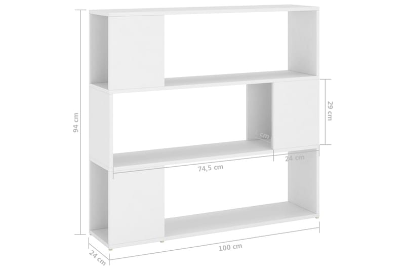 Bokhylle/romdeler hvit 100x24x94 cm sponplate - Hvit - Oppbevaring - Hylle - Bokhylle