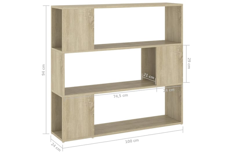 Bokhylle/romdeler sonoma eik 100x24x94 cm - Brun - Oppbevaring - Hylle - Bokhylle