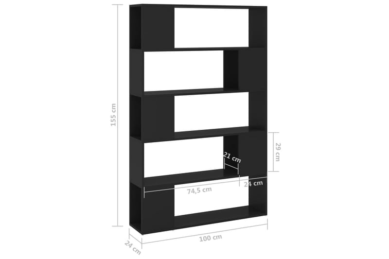 Bokhylle/romdeler svart 100x24x155 cm sponplate - Svart - Oppbevaring - Hylle - Bokhylle