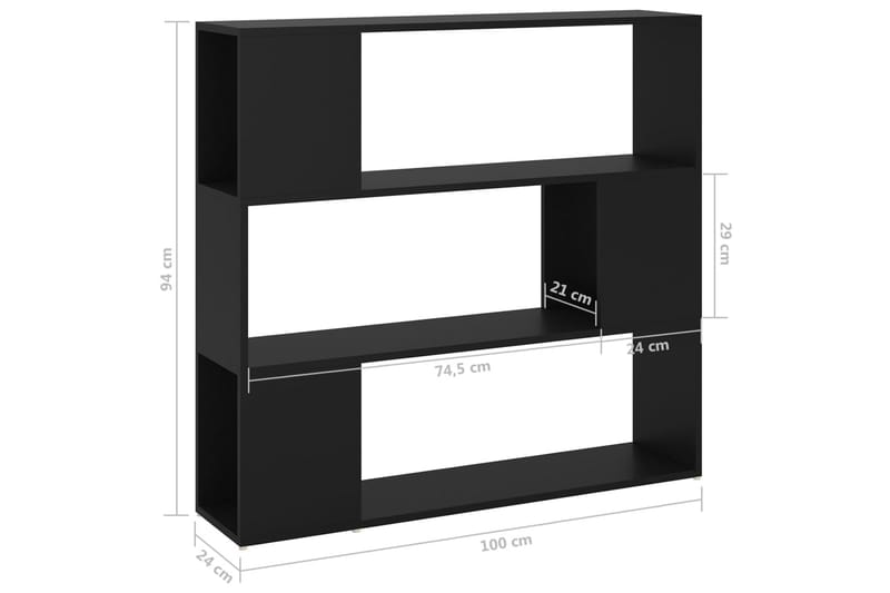 Bokhylle/romdeler svart 100x24x94 cm sponplate - Svart - Oppbevaring - Hylle - Bokhylle