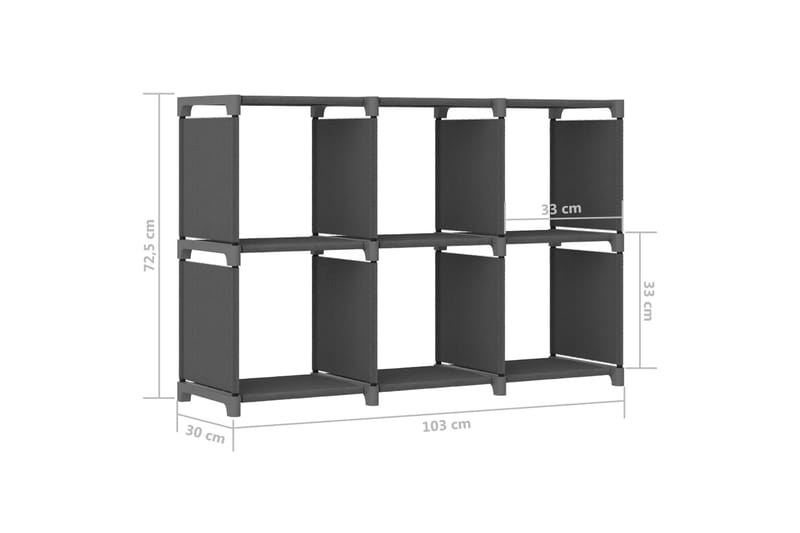 Displayhylle med 6 kuber grå 103x30x72,5 cm stoff - Grå - Oppbevaring - Hylle - Bokhylle