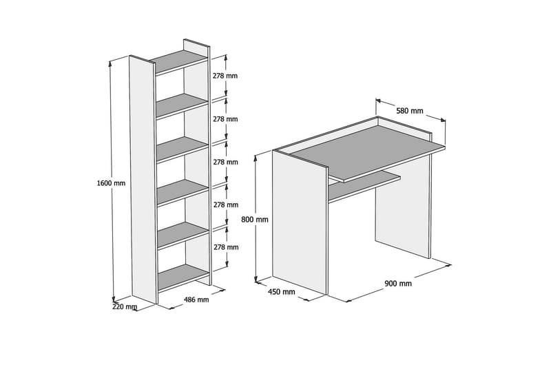 Skrivebord og Bokhylle Venne 90 cm - Hvit - Oppbevaring - Hylle - Bokhylle