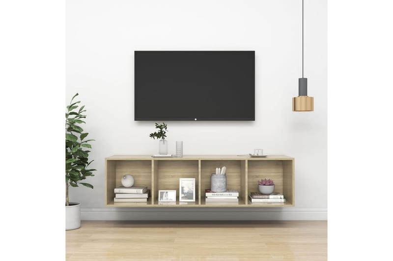 Vegghengt TV-benk sonoma eik 37x37x142,5 cm sponplate - Brun - Oppbevaring - Hylle - Bokhylle