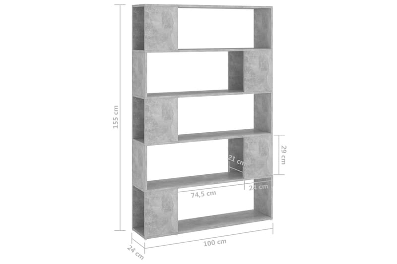 Bokhylle/romdeler betonggrå 100x24x155 cm sponplate - Grå - Oppbevaring - Hylle - Bokhylle