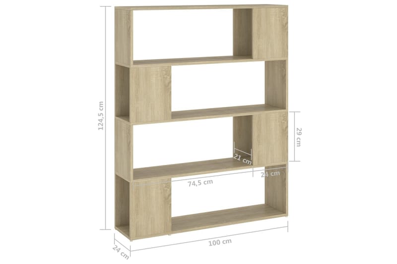 Bokhylle/romdeler sonoma eik 100x24x124 cm - Brun - Oppbevaring - Hylle - Bokhylle