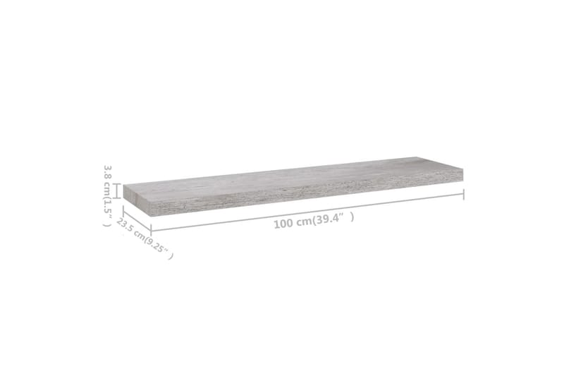 Flytende vegghyller 4 stk betonggrå 100x23,5x3,8 cm MDF - Grå - Oppbevaring - Hylle - Vegghylle