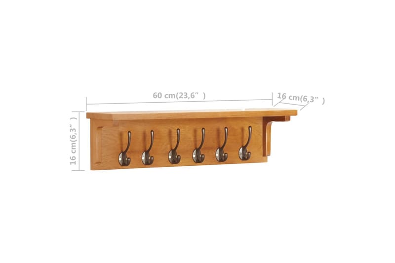 Knaggrekke 60x16x16 cm heltre eik - Oppbevaring - Hylle - Hattehylle