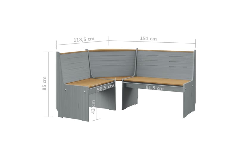 Hjørnebenk til hage 151 cm heltre furu honningbrun og grå - Grå - Oppbevaring - Hylle - Hjørnehylle