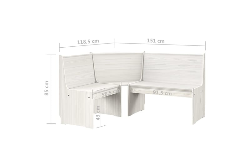 Hjørnebenk til hage 151 cm heltre furu hvit - Hvit - Oppbevaring - Hylle - Hjørnehylle