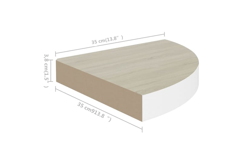 Hjørnehylle vegghengt eik og hvit 35x35x3,8 cm MDF - Hvit - Oppbevaring - Hylle - Hjørnehylle