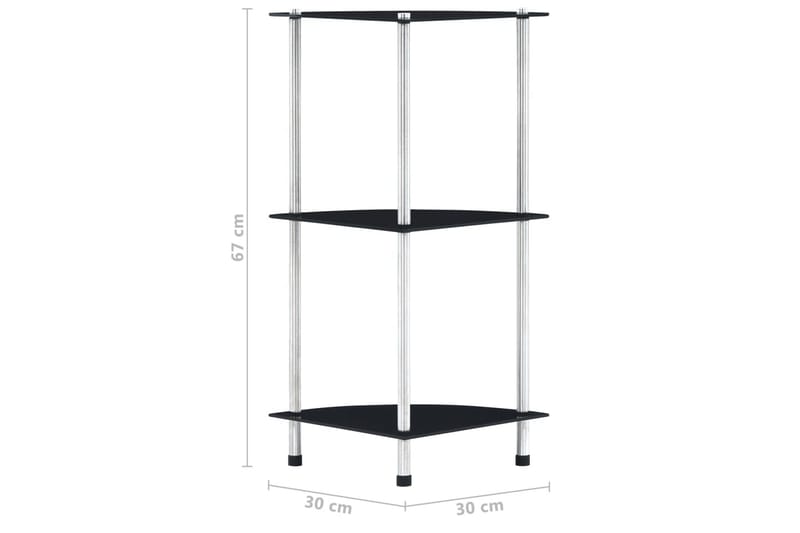 Hylle 3 etasjer svart 30x30x67 cm herdet glass - Oppbevaring - Hylle - Hjørnehylle