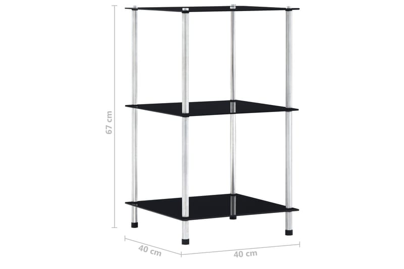 Hylle 3 etasjer svart 40x40x67 cm herdet glass - Oppbevaring - Hylle