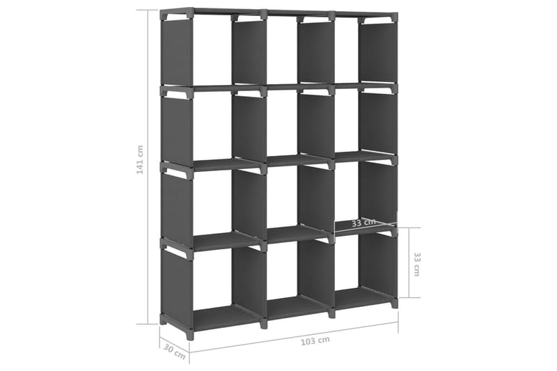 Displayhylle med 12 kuber grå 103x30x141 cm stoff - Grå - Oppbevaring - Hylle - Hyllesystem