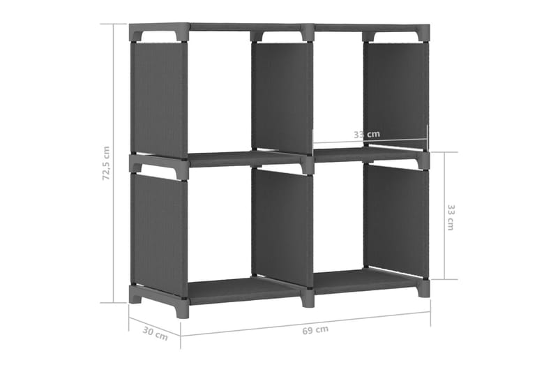 Displayhylle med 4 kuber grå 69x30x72,5 cm stoff - Grå - Oppbevaring - Hylle - Hyllesystem