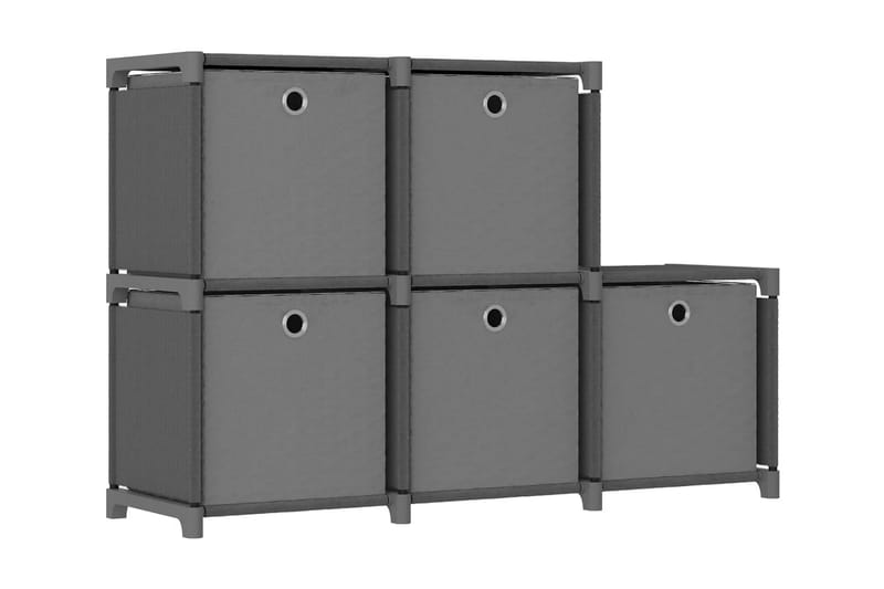 Displayhylle med 5 kuber og bokser grå 103x30x72,5 cm stoff - Grå - Hyllesystem