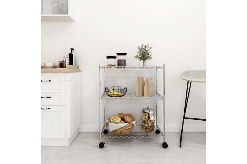 Oppbevaringshylle 3 etasjer med hjul 60x35x81 cm krom 150 kg - Silver - Oppbevaring - Hylle - Hyllesystem