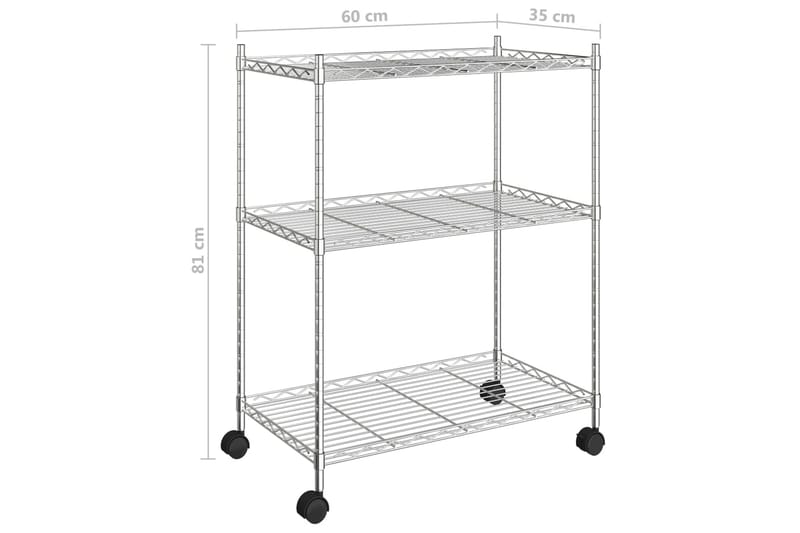 Oppbevaringshylle 3 etasjer med hjul 60x35x81 cm krom 150 kg - Silver - Oppbevaring - Hylle - Hyllesystem