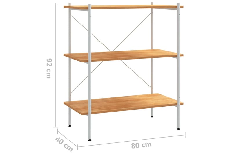 3-etasjers hylleenhet hvit og eik 80x40x92 cm - Hvit - Oppbevaring - Hylle - Oppbevaringshylle - Lagerhylle