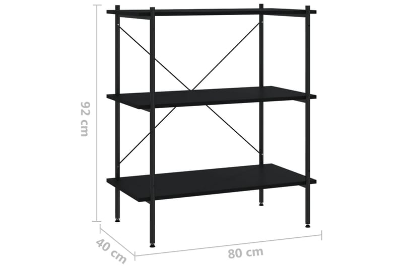 3-etasjers hylleenhet svart 80x40x92 cm - Svart - Oppbevaring - Hylle - Oppbevaringshylle - Lagerhylle