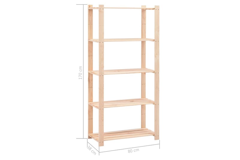 Oppbevaringshylle 5 etasjer 80x38x170 cm heltre furu 250 kg - Beige - Oppbevaring - Hylle - Oppbevaringshylle - Lagerhylle