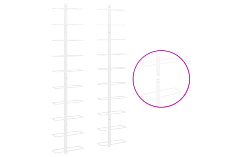 Veggmontert vinstativ for 10 flasker 2 stk hvit metall - Hvit - Oppbevaring - Hylle - Oppbevaringshylle - Vinstativ & vinhylle