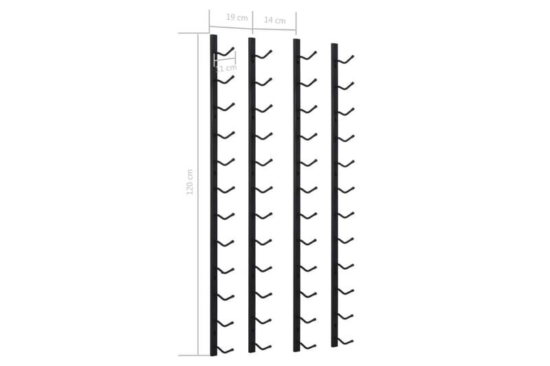 Veggmontert vinstativ for 12 flasker 2 stk svart jern - Svart - Vinstativ & vinhylle