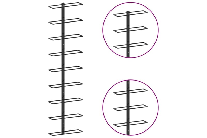 Veggmontert vinstativ for 9 flasker svart jern - Oppbevaring - Hylle - Oppbevaringshylle - Vinstativ & vinhylle