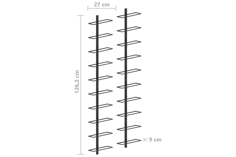 Veggmonterte vinstativer for 20 flasker 2 stk svart metall - Oppbevaring - Hylle - Oppbevaringshylle - Vinstativ & vinhylle