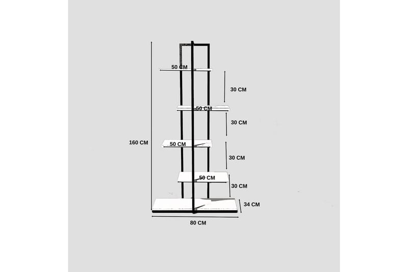 Rusgar Stigehylle 160 cm - Hvit/Svart - Oppbevaring - Hylle - Stigehylle & trappehylle