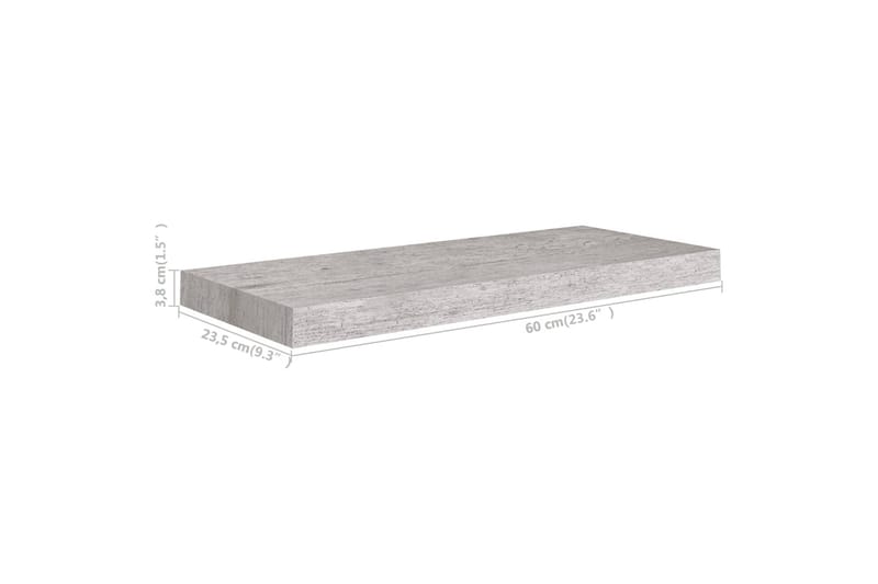 Flytende vegghylle betonggrå 60x23,5x3,8 cm MDF - Grå - Oppbevaring - Hylle - Vegghylle