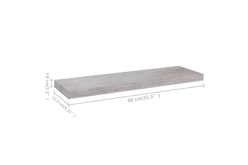 Flytende vegghylle betonggrå 80x23,5x3,8 cm MDF - Grå - Oppbevaring - Hylle - Vegghylle