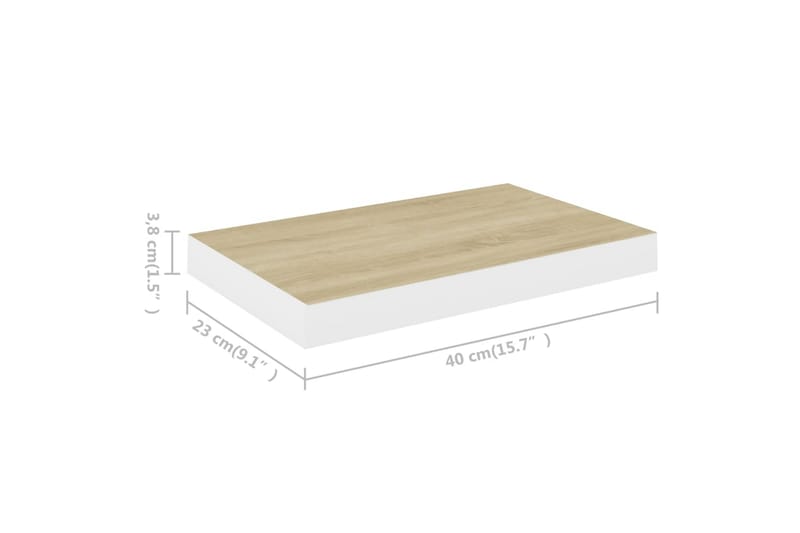 Flytende vegghylle eik og hvit 40x23x3,8 cm MDF - Hvit - Oppbevaring - Hylle - Vegghylle