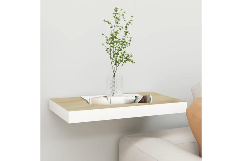 Flytende vegghylle eik og hvit 40x23x3,8 cm MDF - Hvit - Oppbevaring - Hylle - Vegghylle