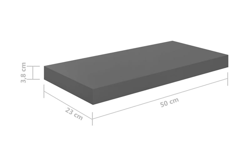 Flytende vegghylle høyglans grå 50x23x3,8 cm MDF - Oppbevaring - Hylle - Vegghylle