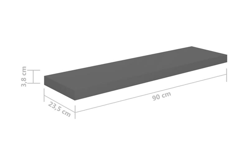 Flytende vegghylle høyglans grå 90x23,5x3,8 cm MDF - Oppbevaring - Hylle - Vegghylle