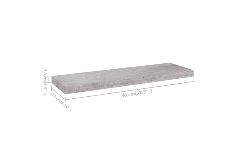 Flytende vegghyller 2 stk betonggrå 80x23,5x3,8 cm MDF - Grå - Oppbevaring - Hylle - Vegghylle