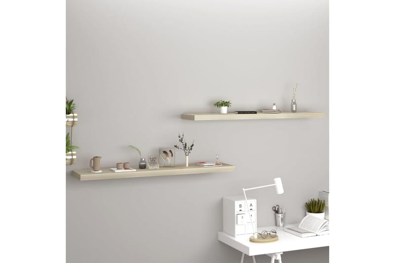 Flytende vegghyller 2 stk eik 120x23,5x3,8 cm MDF - Brun - Oppbevaring - Hylle - Vegghylle