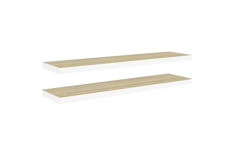 Flytende vegghyller 2 stk eik og hvit 100x23,5x3,8 cm MDF - Hvit - Oppbevaring - Hylle - Vegghylle