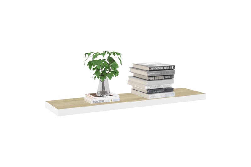 Flytende vegghyller 2 stk eik og hvit 100x23,5x3,8 cm MDF - Hvit - Oppbevaring - Hylle - Vegghylle