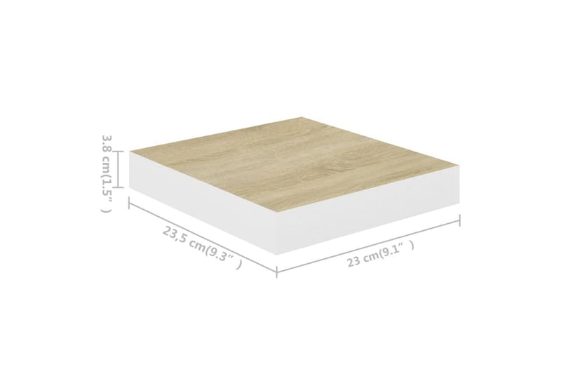 Flytende vegghyller 2 stk eik og hvit 23x23,5x3,8 cm MDF - Hvit - Oppbevaring - Hylle - Vegghylle