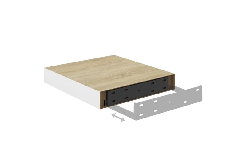 Flytende vegghyller 2 stk eik og hvit 23x23,5x3,8 cm MDF - Hvit - Oppbevaring - Hylle - Vegghylle