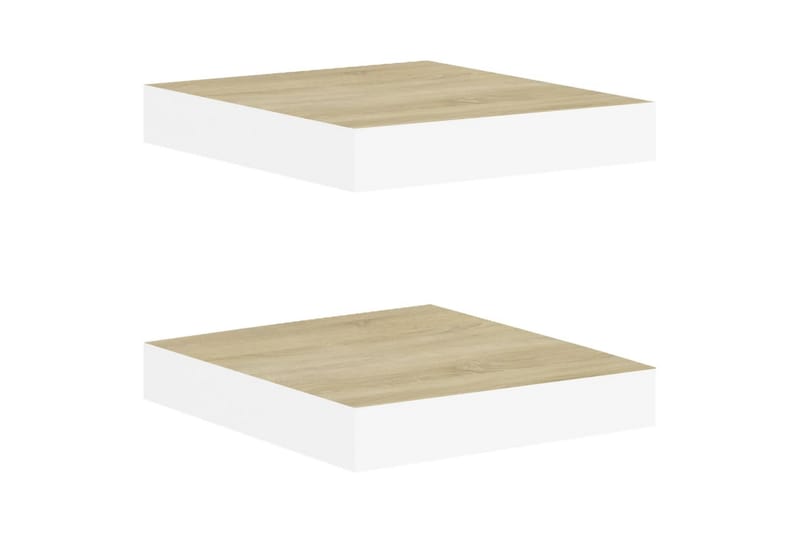 Flytende vegghyller 2 stk eik og hvit 23x23,5x3,8 cm MDF - Hvit - Oppbevaring - Hylle - Vegghylle