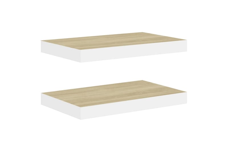 Flytende vegghyller 2 stk eik og hvit 40x23,5x3,8 cm MDF - Hvit - Oppbevaring - Hylle - Vegghylle