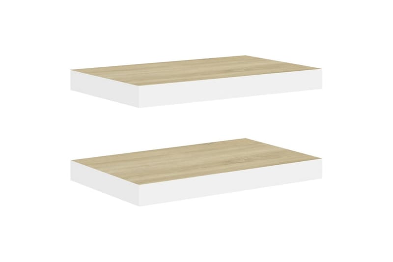 Flytende vegghyller 2 stk eik og hvit 50x23x3,8 cm MDF - Hvit - Oppbevaring - Hylle - Vegghylle