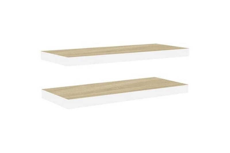 Flytende vegghyller 2 stk eik og hvit 60x23,5x3,8 cm MDF - Hvit - Oppbevaring - Hylle - Vegghylle