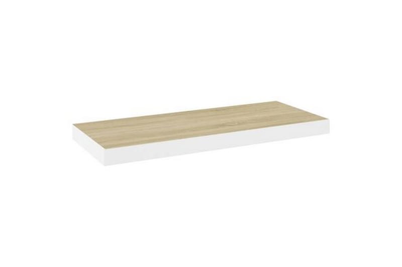 Flytende vegghyller 2 stk eik og hvit 60x23,5x3,8 cm MDF - Hvit - Oppbevaring - Hylle - Vegghylle