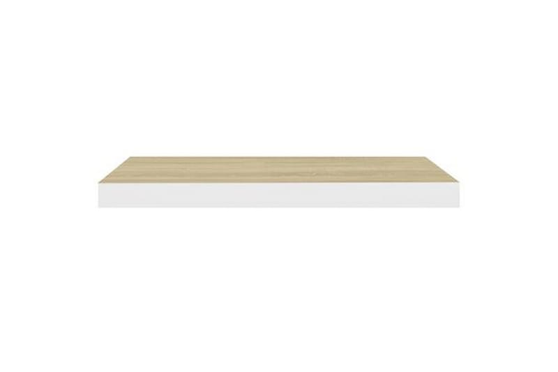 Flytende vegghyller 2 stk eik og hvit 60x23,5x3,8 cm MDF - Hvit - Oppbevaring - Hylle - Vegghylle